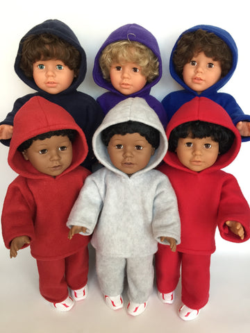 18 inch boy doll clothes - fleece sweatsuit - 6 color choices