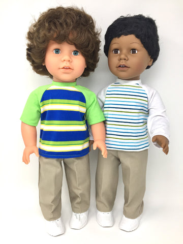 18 inch boy doll clothes - pants outfit - khaki pants and striped shirt