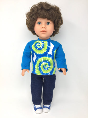 18 inch boy doll clothes - pants outfit - tie dye shirt and jeans