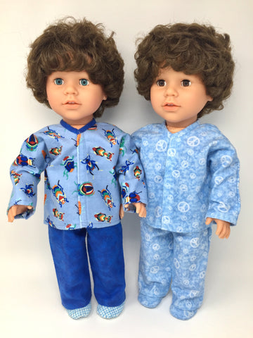 18 inch boy doll clothes - pjs - insect print and peace signs