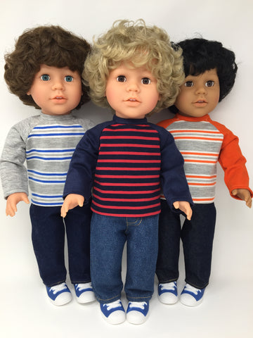 18 inch boy doll clothes - pants outfit - jeans and striped shirt