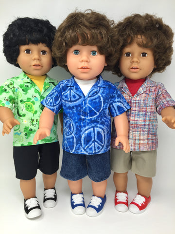 18 inch boy doll clothes - shorts outfits - 3 choices - tailored shirts