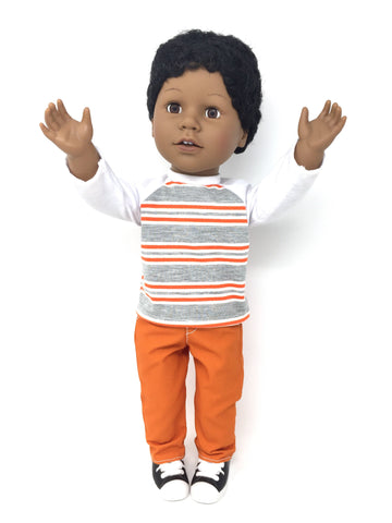 18 inch boy doll clothes - pants outfit - arms up for orange!