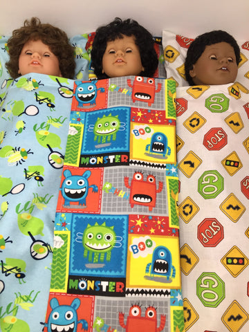 18 inch boy doll bed sheet and pillow set - 3 choices