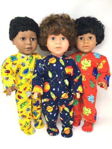 18 inch boy doll clothes - pjs onesies - 3 choices